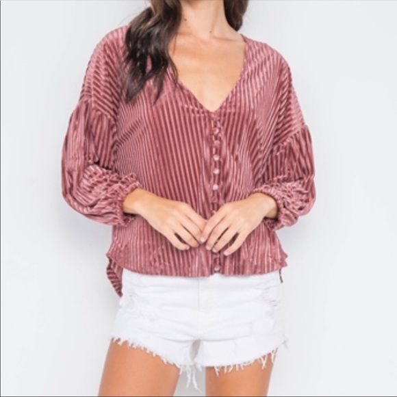 Velvet Button Down Loose Fit Top - Picture 3 of 5